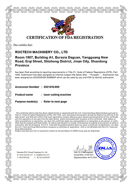 ROCLAS LASER FDA Certification for Laser Cutting Machine