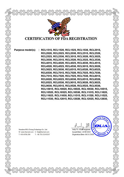ROCLAS LASER FDA Certification for Laser Cutting Machine